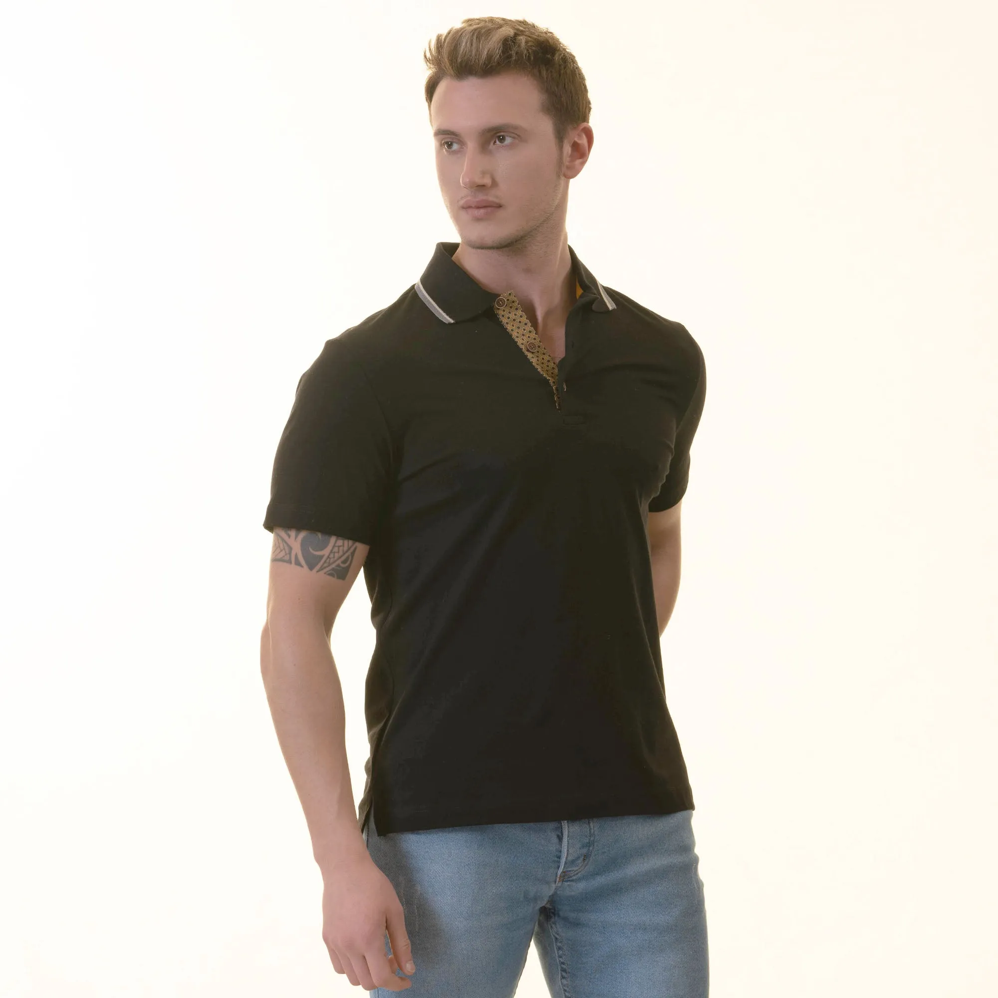Black inside Honeycomb Mens Slim Fit Polo Shirts - 100% Soft Cotton - Tailored Comfortable Fit