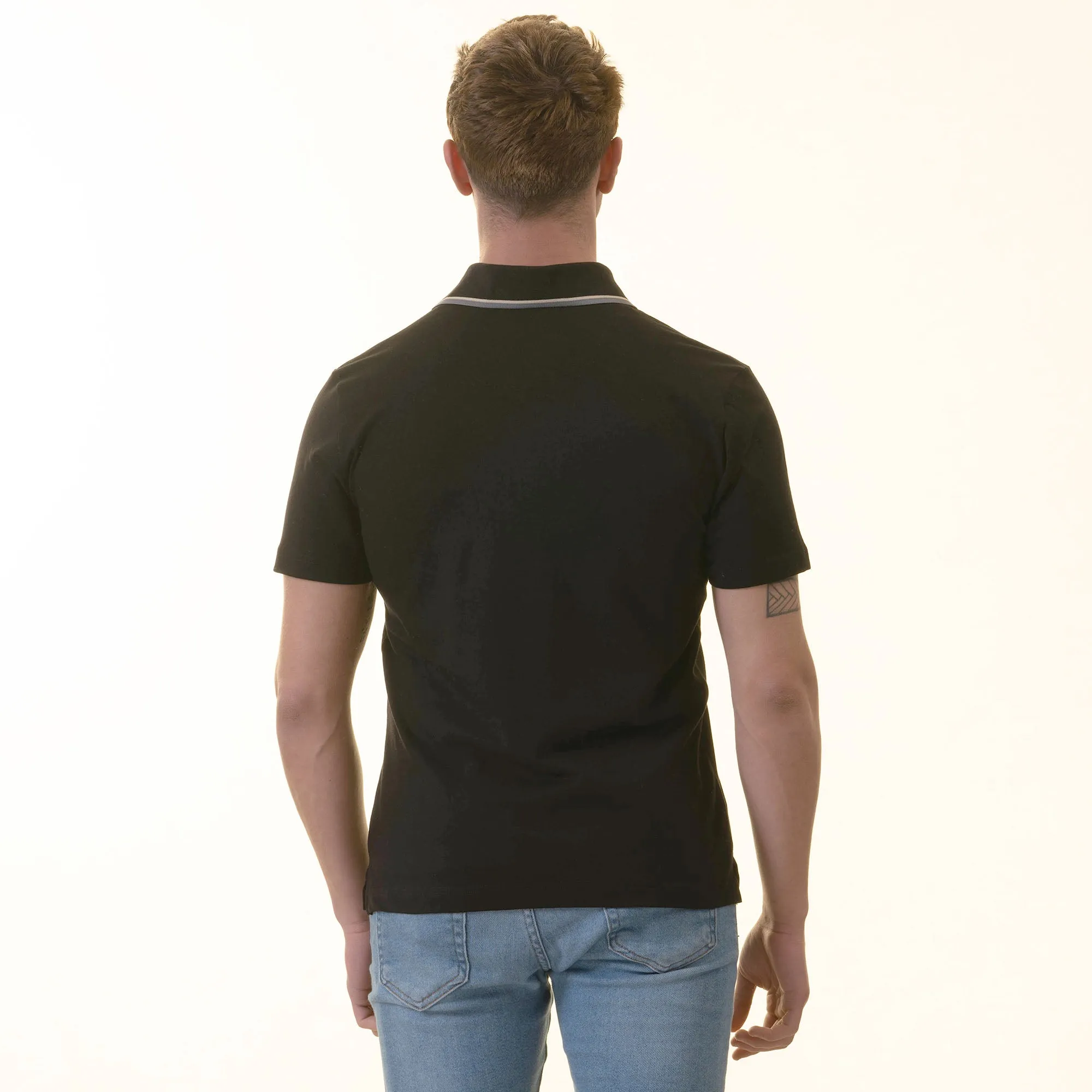 Black inside Honeycomb Mens Slim Fit Polo Shirts - 100% Soft Cotton - Tailored Comfortable Fit