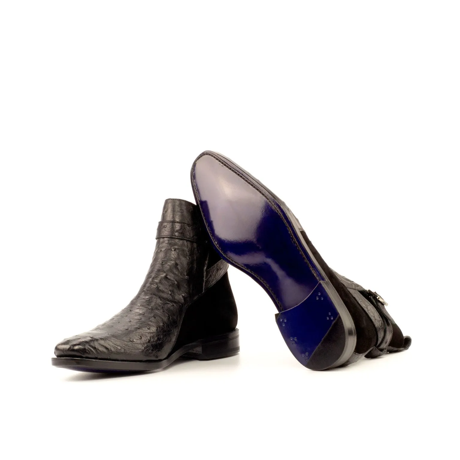 Black Ostrich & Suede Jodhpur Boots