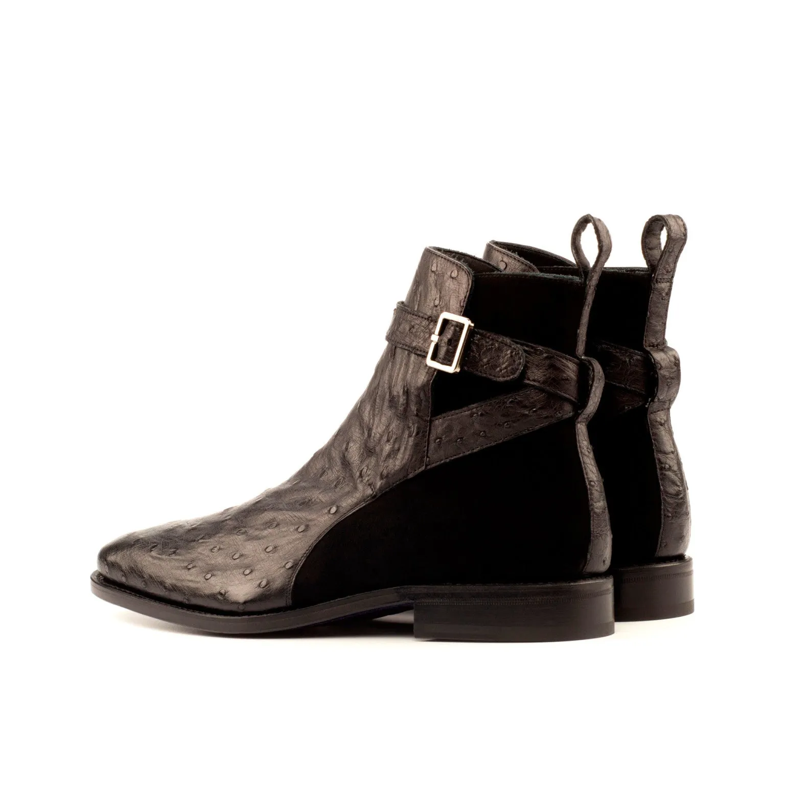 Black Ostrich & Suede Jodhpur Boots