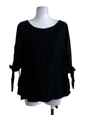 Black Plain Ribbon Sleeve Top