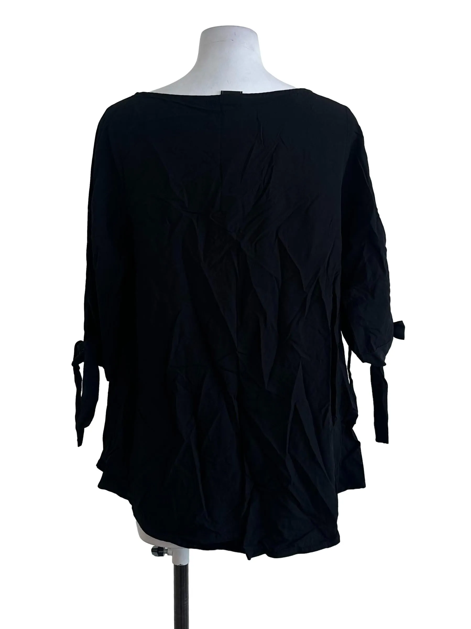 Black Plain Ribbon Sleeve Top