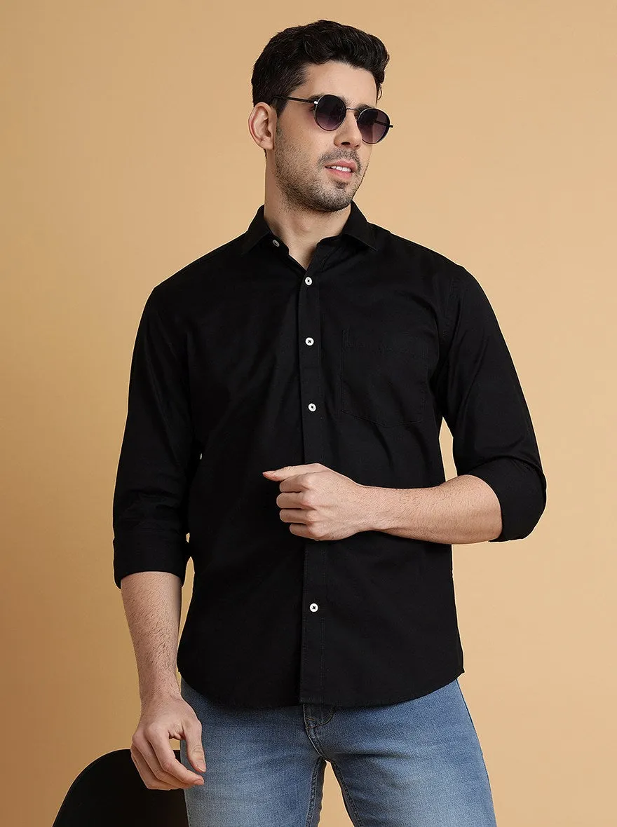 Black Solid Slim Fit Semi Casual Shirt | JadeBlue