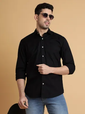 Black Solid Slim Fit Semi Casual Shirt | JadeBlue