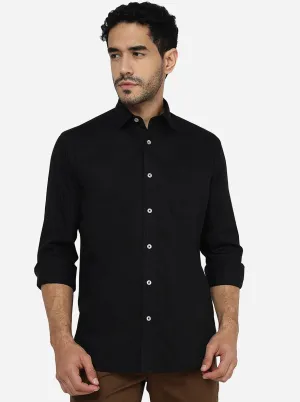 Black Solid Slim Fit Semi Casual Shirt | JadeBlue