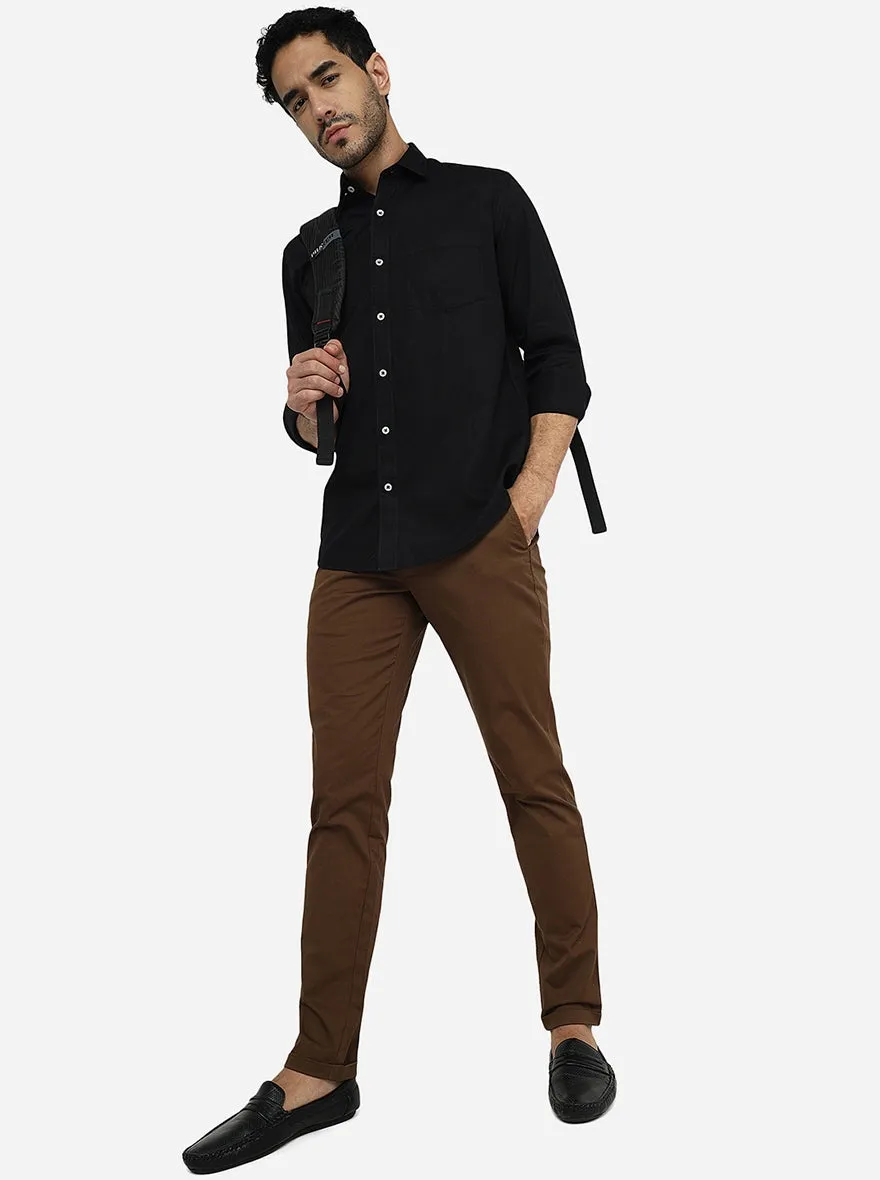 Black Solid Slim Fit Semi Casual Shirt | JadeBlue