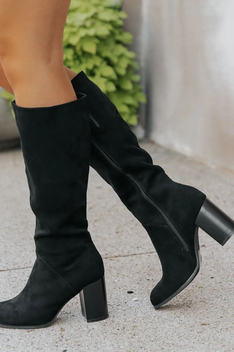 Black Suede Knee High Boots - FINAL SALE