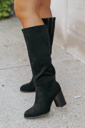 Black Suede Knee High Boots - FINAL SALE
