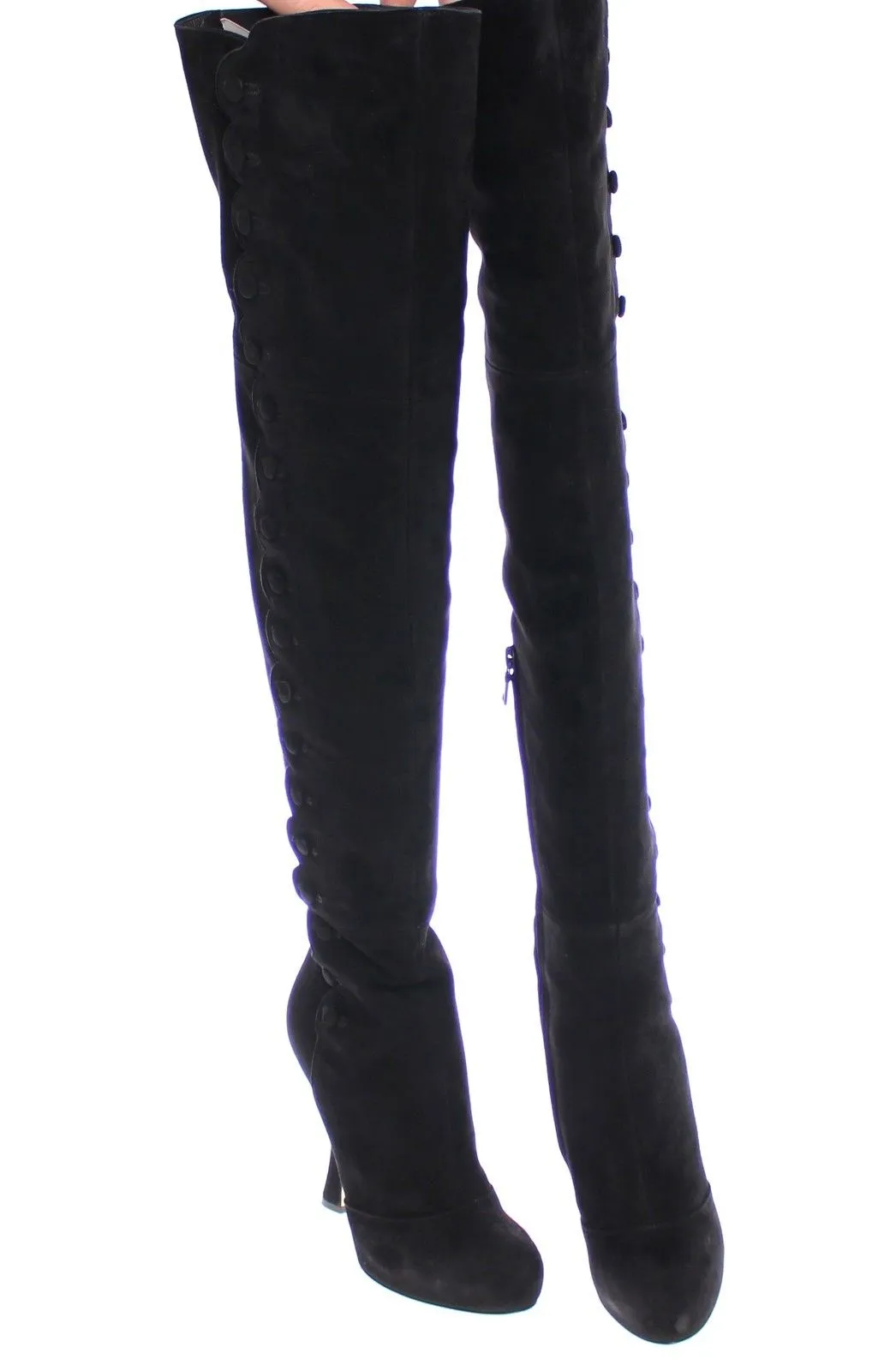 Black Suede Leather Over Knee Boots