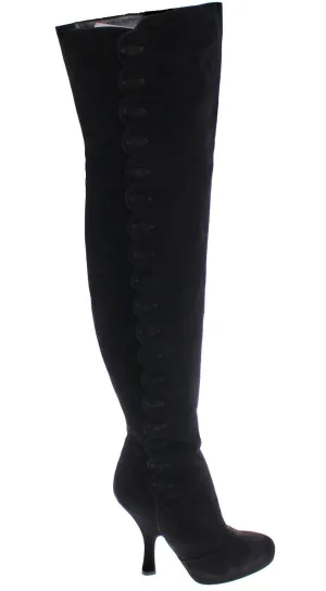 Black Suede Leather Over Knee Boots
