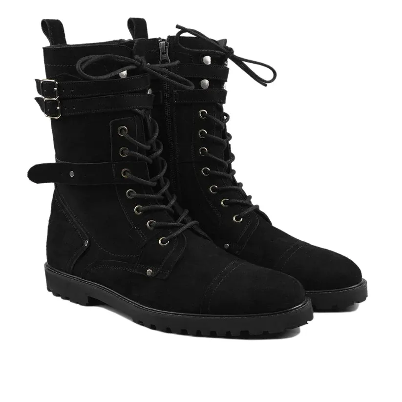 Black Suede Premium Leather Women's Winter Boots