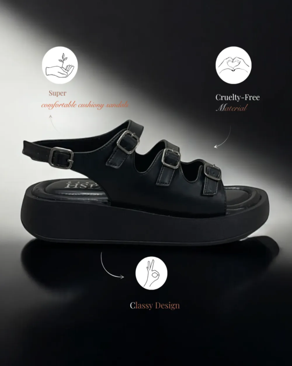 Black Triple Strap Sandals