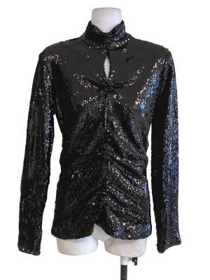 Black Turtle Neck Glitter Ring Top