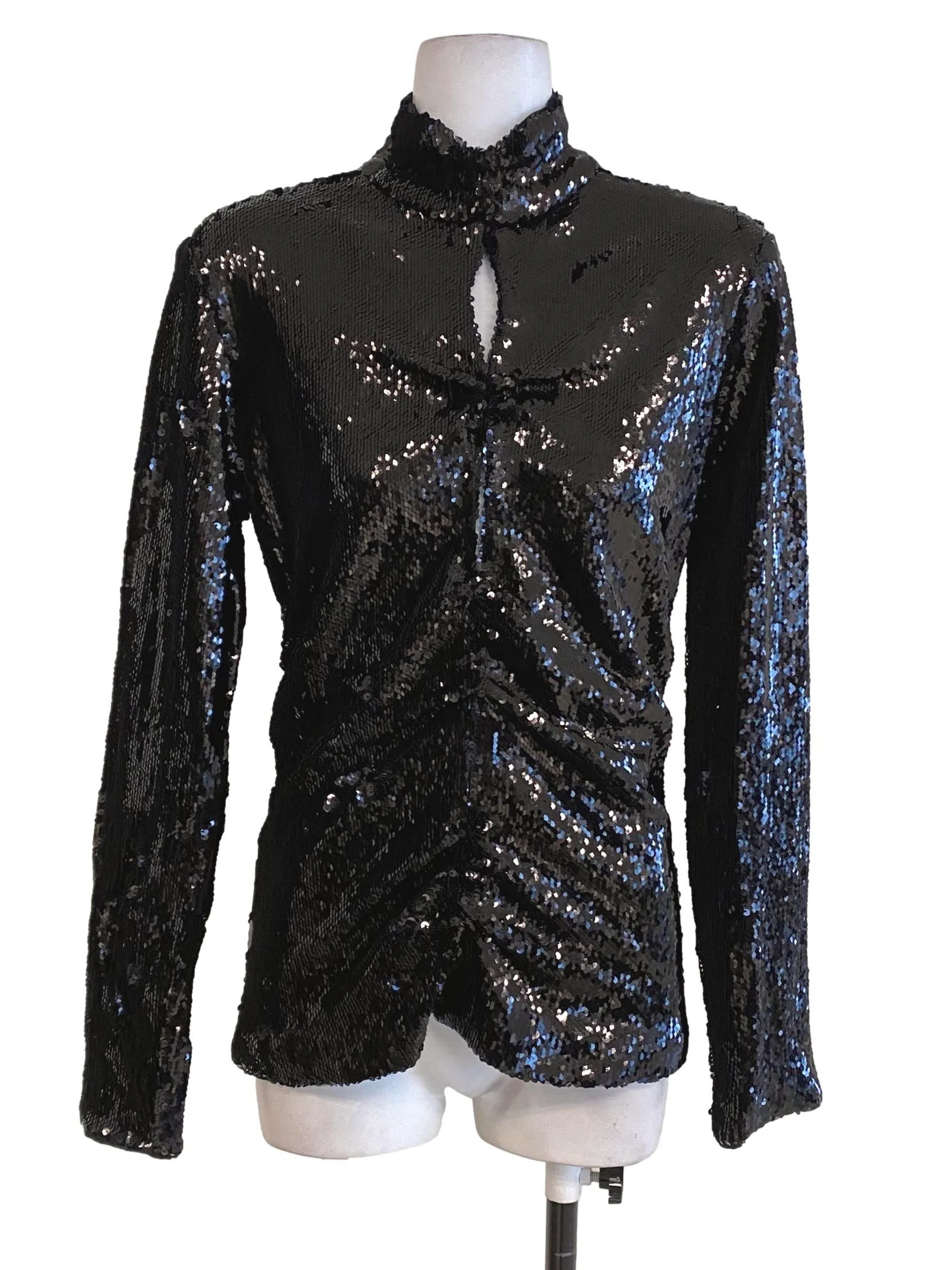 Black Turtle Neck Glitter Ring Top