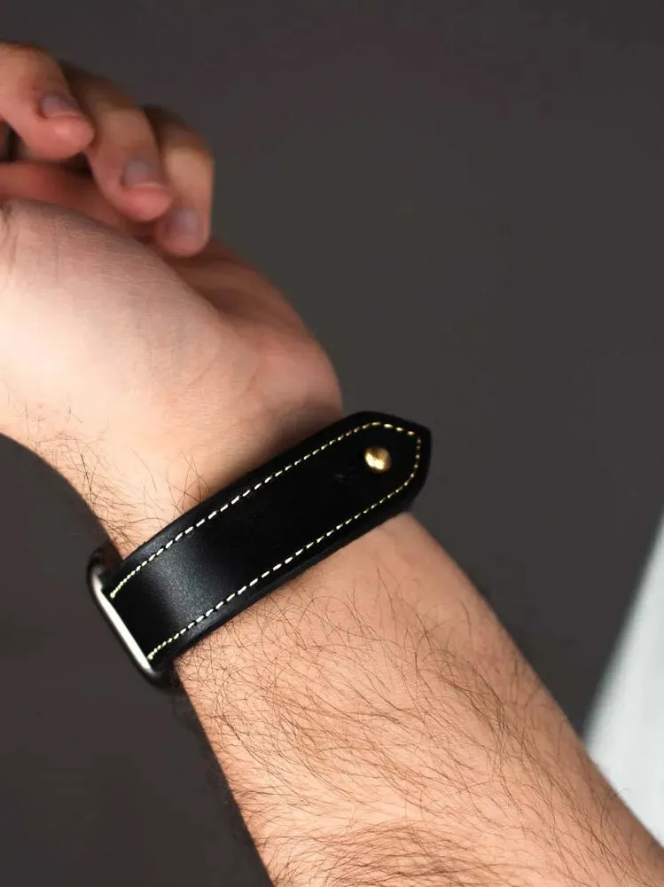 Black/beige Leather Watch Strap - Quick Release Pins - The Stellar