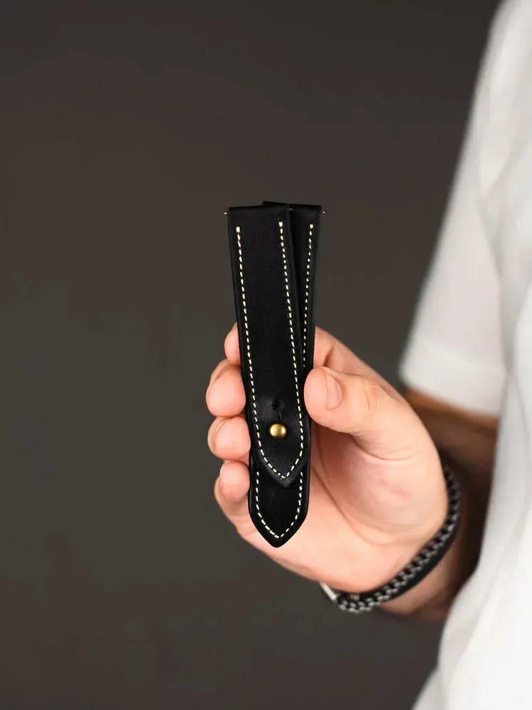 Black/beige Leather Watch Strap - Quick Release Pins - The Stellar