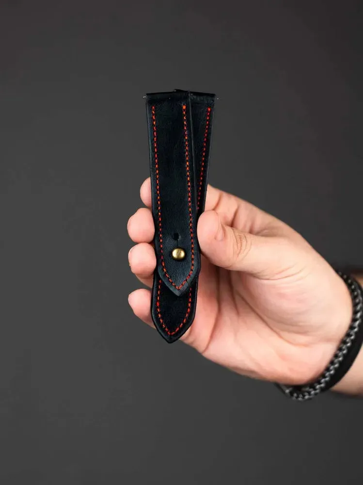 Black/Red Leather Watch Strap - Quick Release Pins - The Stellar