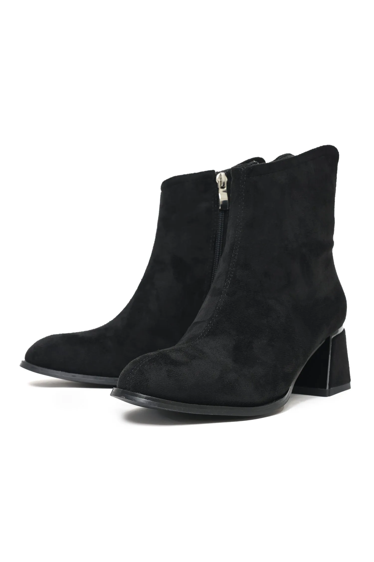 BLOCK HEEL SUEDE ANKLE BOOTS-BLACK