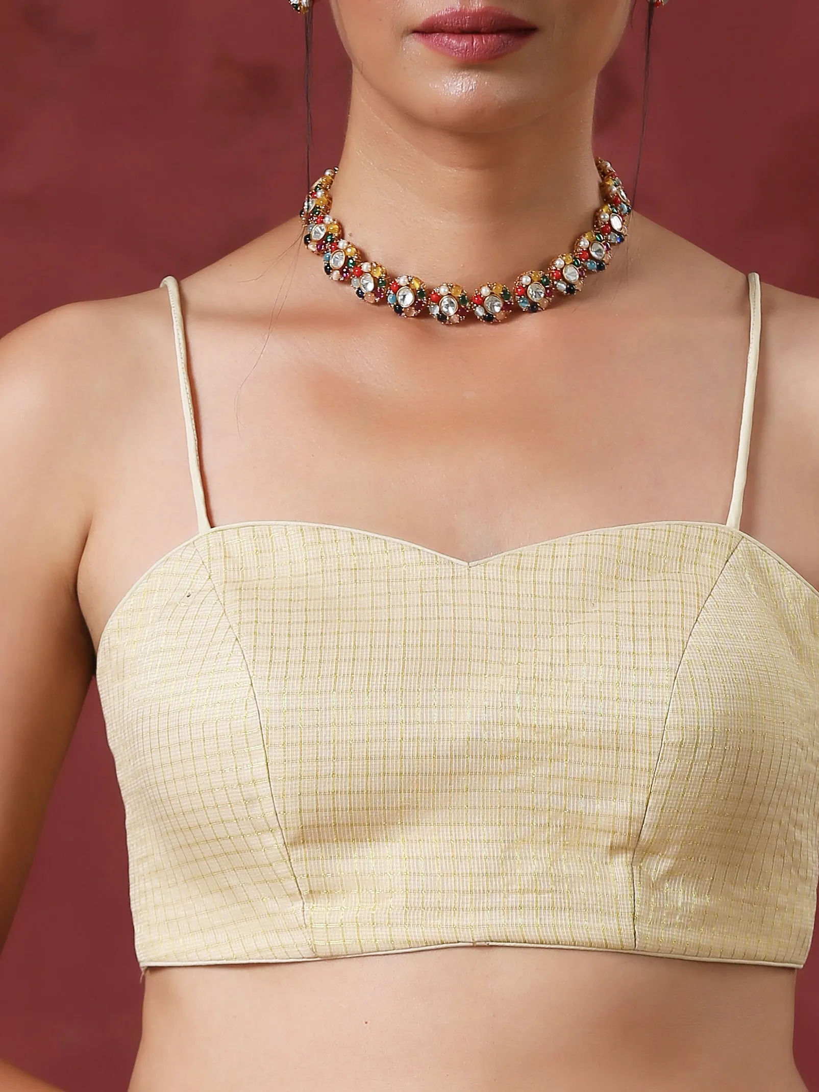 Blouse - Cream Kota Bustier with Pendants