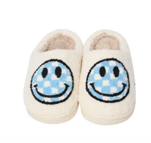 Blue Checkered Smiley Face Slippers
