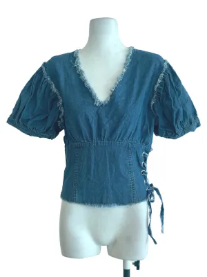 Blue Denim Puff Sleeved Blouse