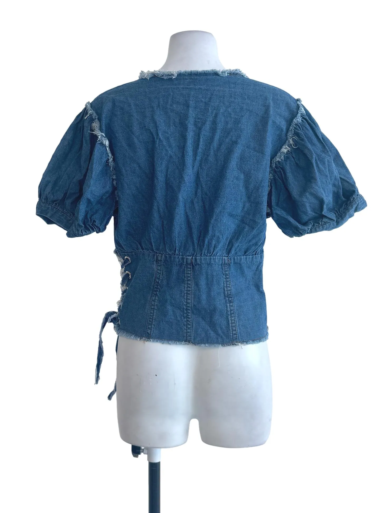 Blue Denim Puff Sleeved Blouse