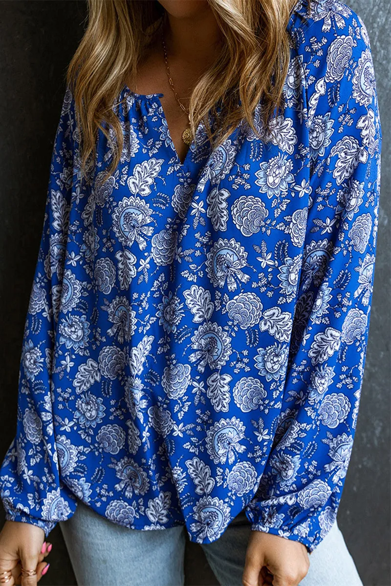 Bohemian Vintage Floral V Neck Blouses