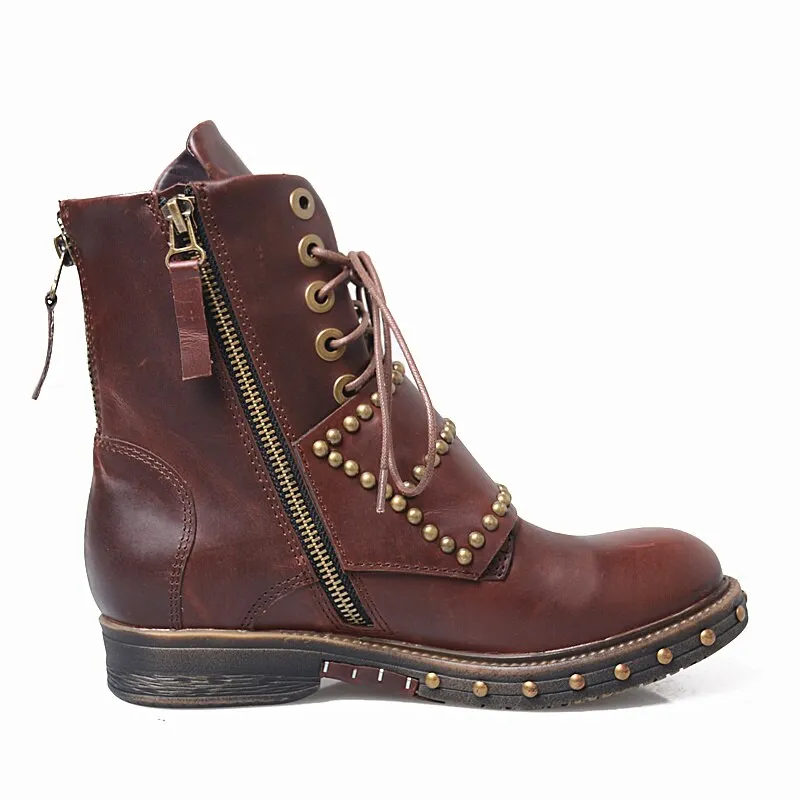 British Designer Women Ankle Boots Studded Winter Boot Shoes Woman Fashion Flats Ladies Boots Gladiator Lace Up Knight Botas