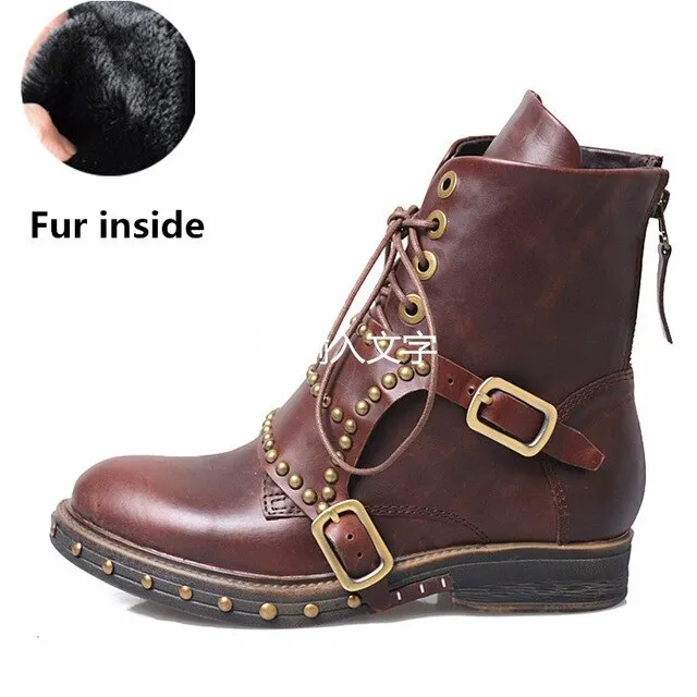 British Designer Women Ankle Boots Studded Winter Boot Shoes Woman Fashion Flats Ladies Boots Gladiator Lace Up Knight Botas