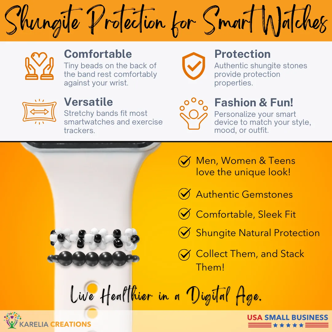 Bundle: Shungite Plus Flower Smart Watch Band Charms Loops | Apple iWatch Galaxy Smartwatch Decor