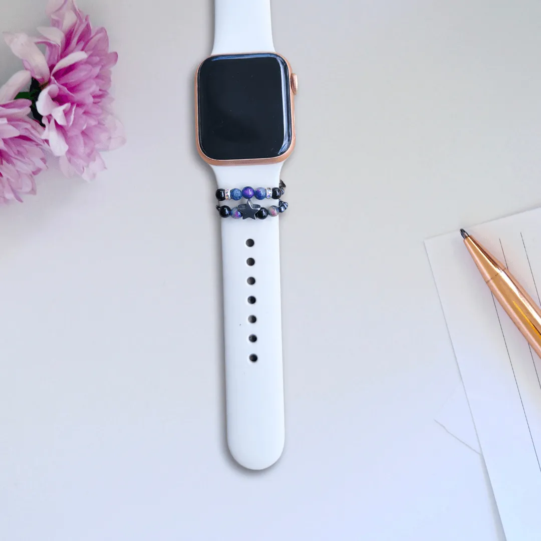 Bundle: Shungite plus Galaxy Tigers Eye Austrian Crystal Smart Watch Band Charms Loops | Apple iWatch Galaxy Smartwatch Decor