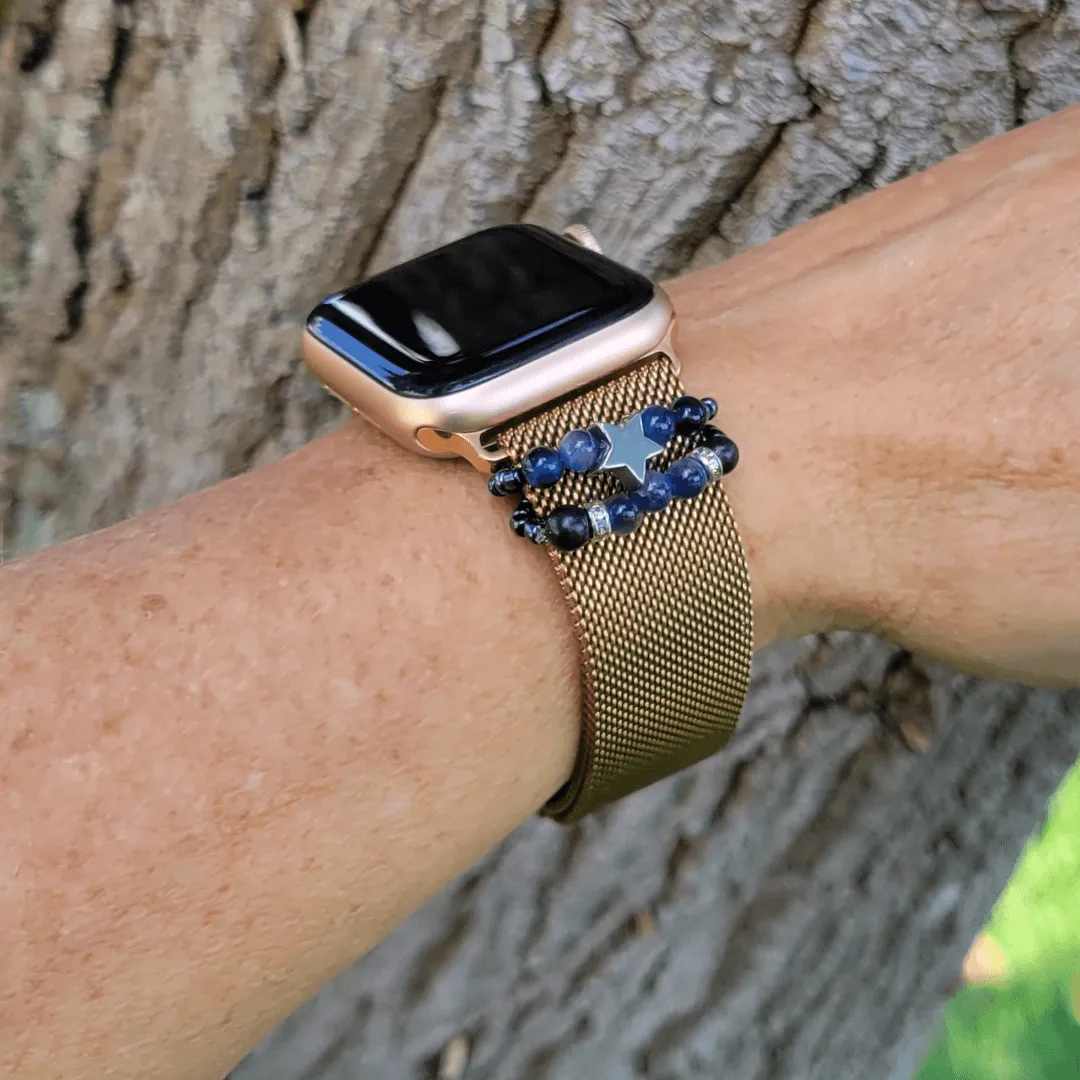 Bundle: Shungite plus Galaxy Tigers Eye Austrian Crystal Smart Watch Band Charms Loops | Apple iWatch Galaxy Smartwatch Decor