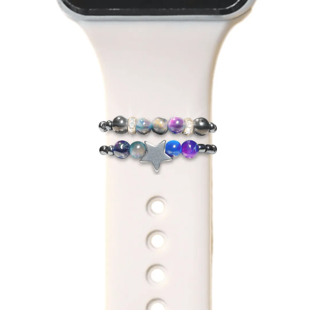Bundle: Shungite plus Galaxy Tigers Eye Austrian Crystal Smart Watch Band Charms Loops | Apple iWatch Galaxy Smartwatch Decor