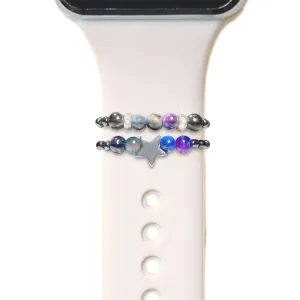 Bundle: Shungite plus Galaxy Tigers Eye Austrian Crystal Smart Watch Band Charms Loops | Apple iWatch Galaxy Smartwatch Decor