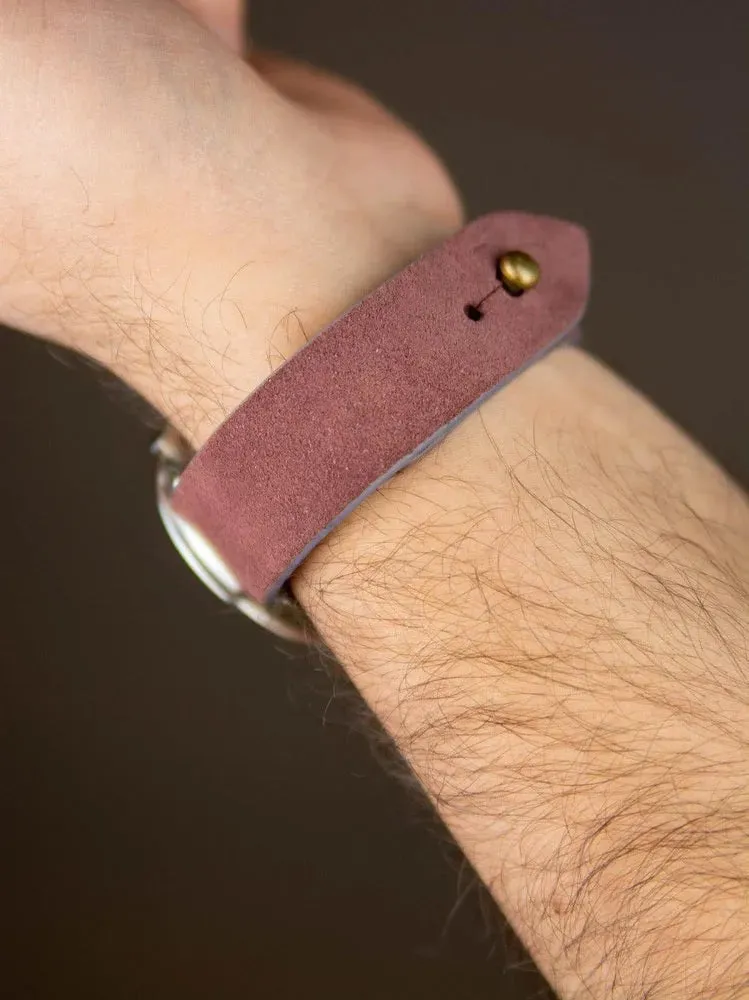 Burgundy Suede Leather Watch Strap - Quick Release Pins - The Hermoso