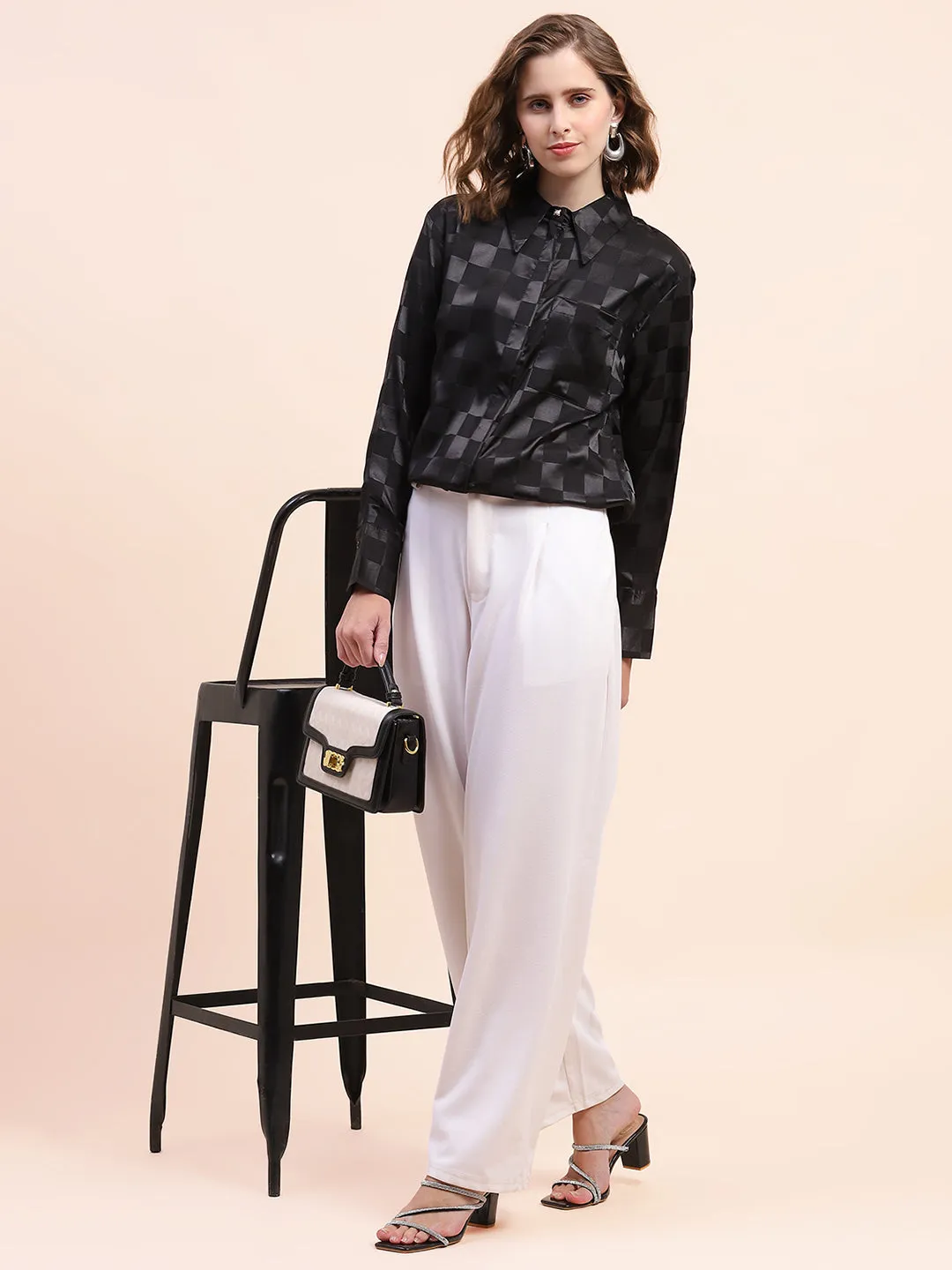 Camla Barcelona Monochrome Chess Pattern Black Shirt