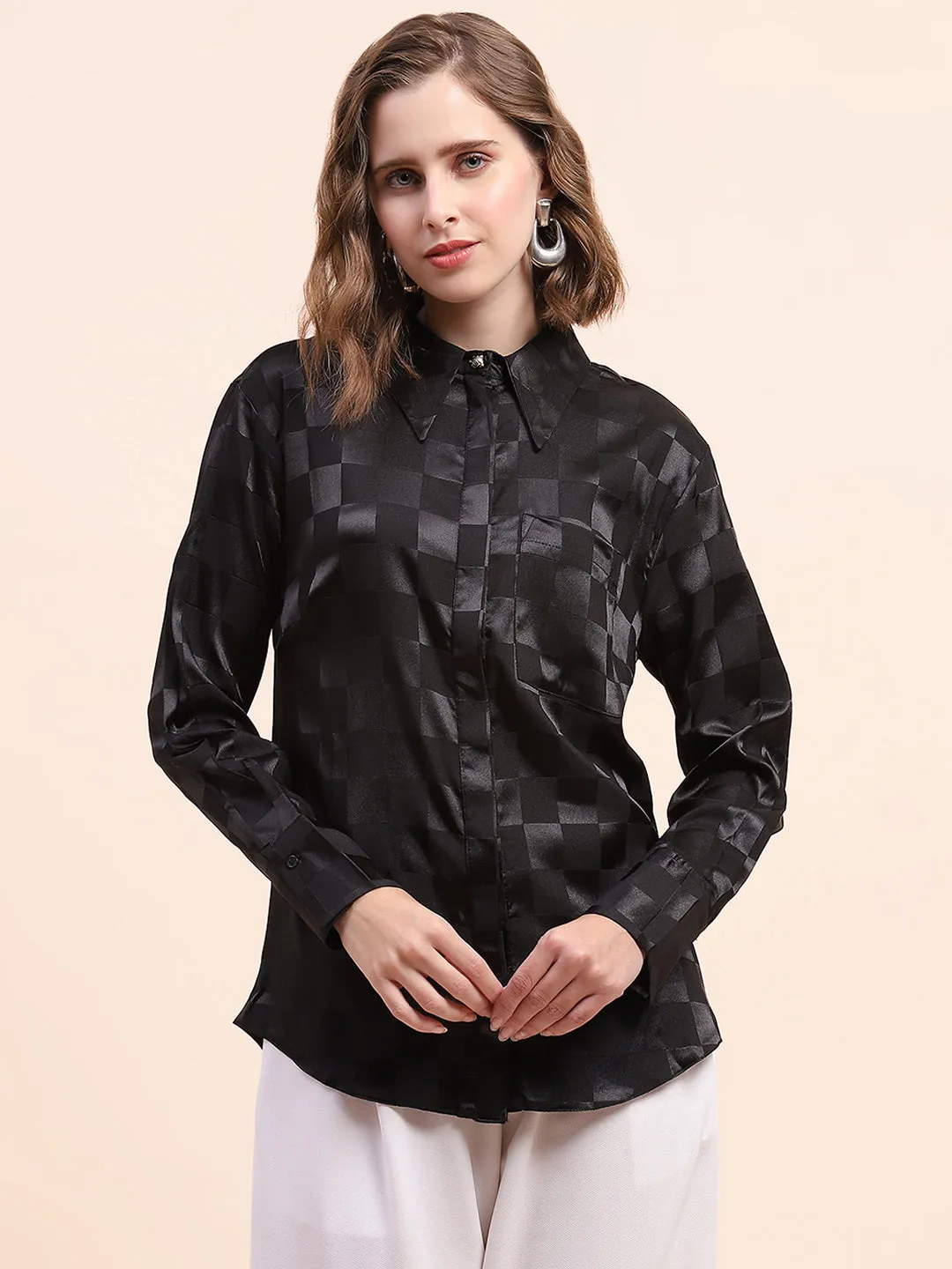 Camla Barcelona Monochrome Chess Pattern Black Shirt