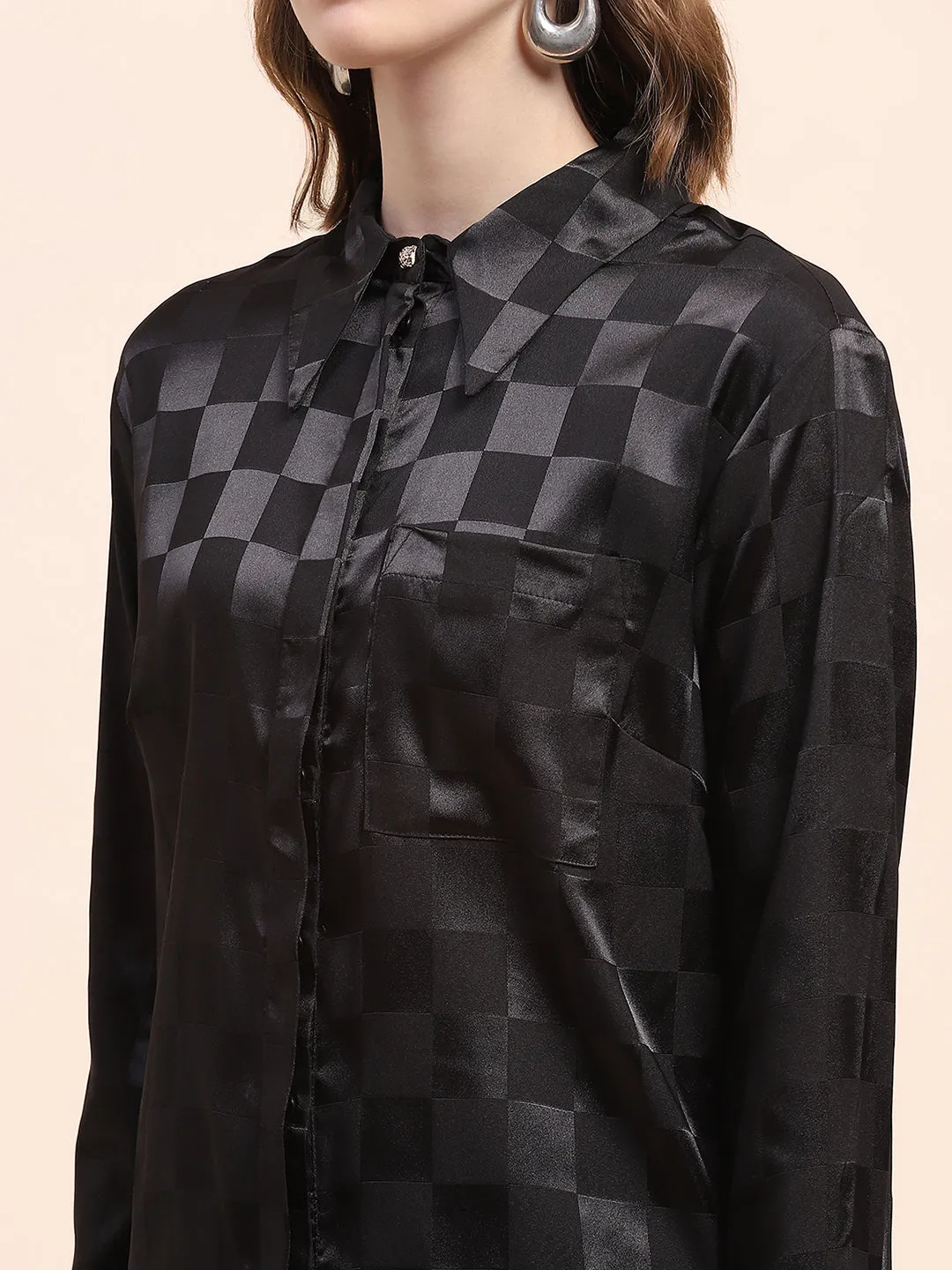 Camla Barcelona Monochrome Chess Pattern Black Shirt