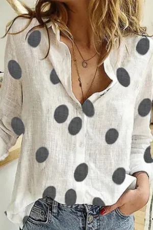Casual Polka Dot Patchwork Printing Turndown Collar Blouses(12 Colors)