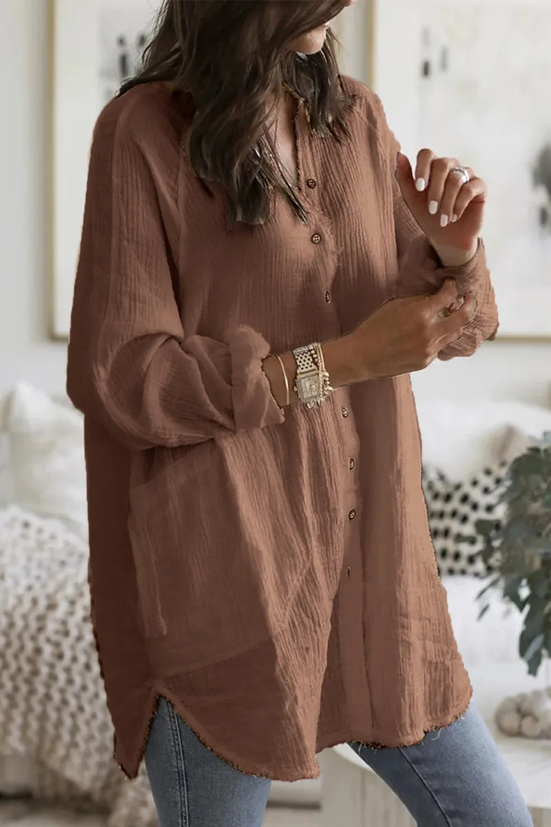 Casual Solid Patchwork Turndown Collar Blouses (3 Colors)