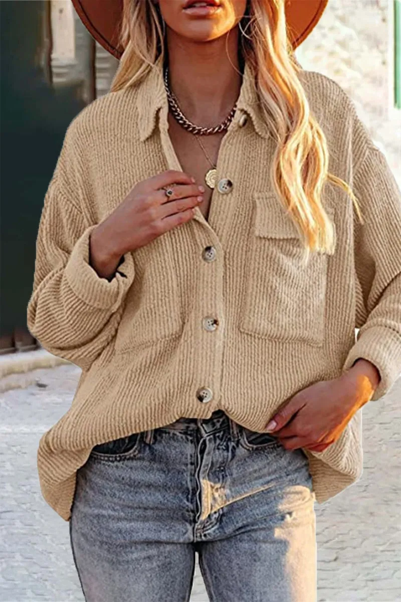 Casual Solid Pocket Turndown Collar Blouses(8 Colors)