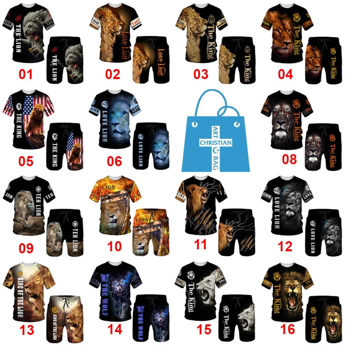 Christianartbag Clothing, Men's T-shirt Set 3D Fierce Lion, Christian 3D T-Shirt, Christian 3D Hoodie, Christian 3D Sweater, Personalized Hoodies.