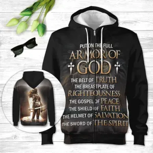 Christianartbag Clothing, Put On The Full Armor of God, Cross And Lion, Christian 3D T-Shirt, Christian 3D Hoodie, Christian 3D Sweater, Unisex 3D T-Shirt.
