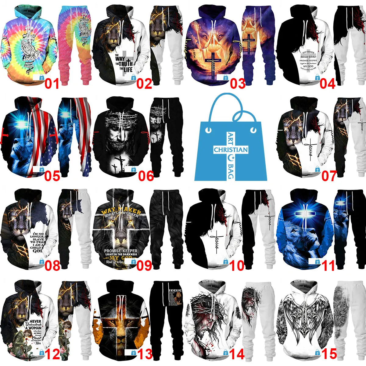 Christianartbag Clothing, Unisex Hoodie 3d Set Christian Bible Faith Jesus God, Christian 3D T-Shirt, Christian 3D Hoodie, Christian 3D Sweater, Personalized Hoodies.