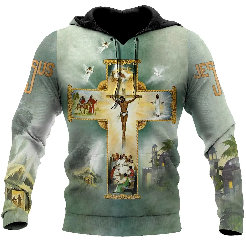 Christianartbag Clothing, Unisex Hoodie Cross and Lion 3D, Christian 3D T-Shirt, Christian 3D Hoodie, Christian 3D Sweater, Personalized Hoodies.