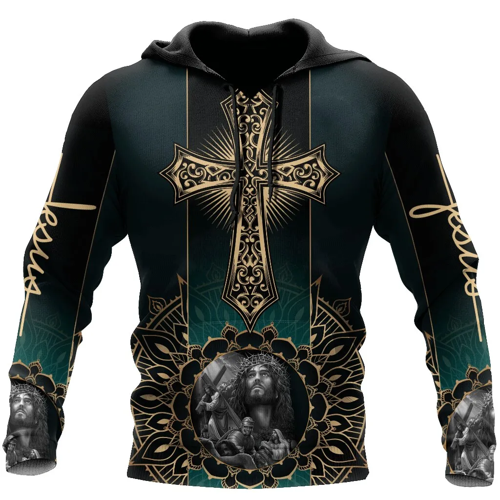 Christianartbag Clothing, Unisex Hoodie Cross and Lion 3D, Christian 3D T-Shirt, Christian 3D Hoodie, Christian 3D Sweater, Personalized Hoodies.