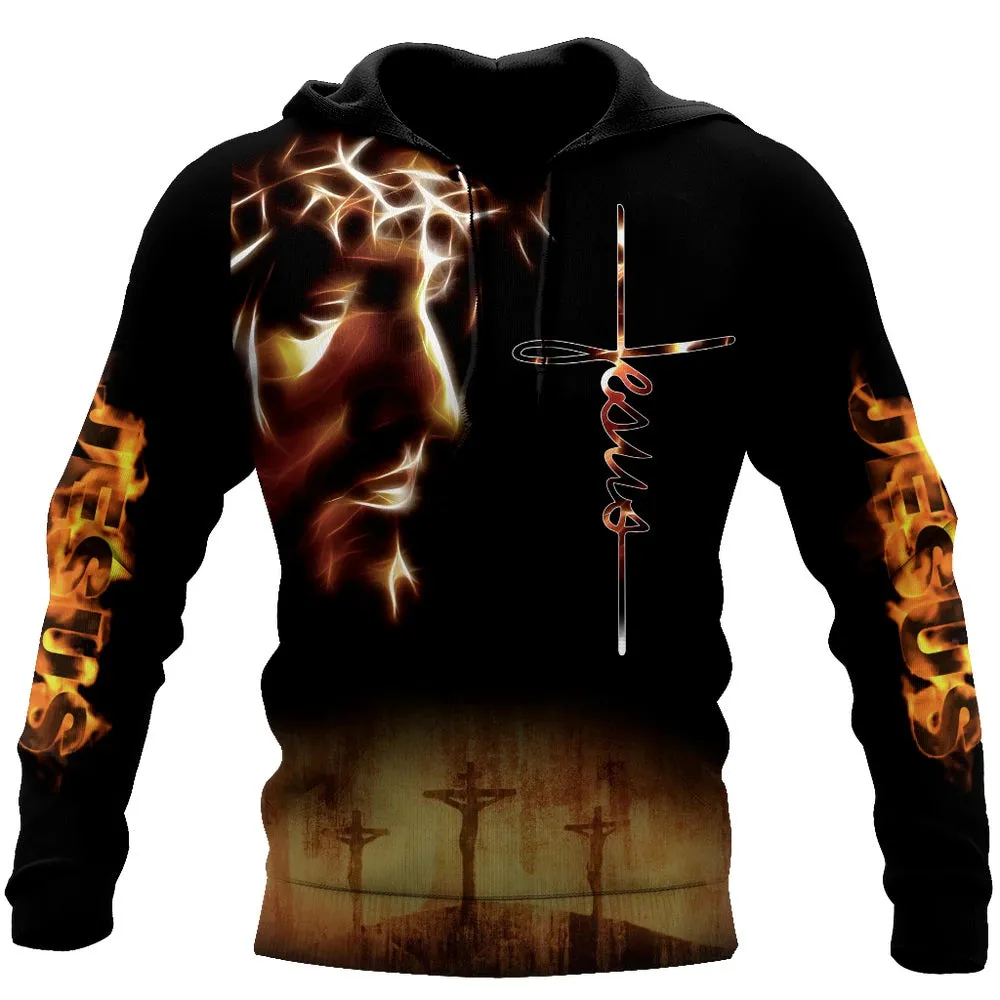 Christianartbag Clothing, Unisex Hoodie Cross and Lion 3D, Christian 3D T-Shirt, Christian 3D Hoodie, Christian 3D Sweater, Personalized Hoodies.