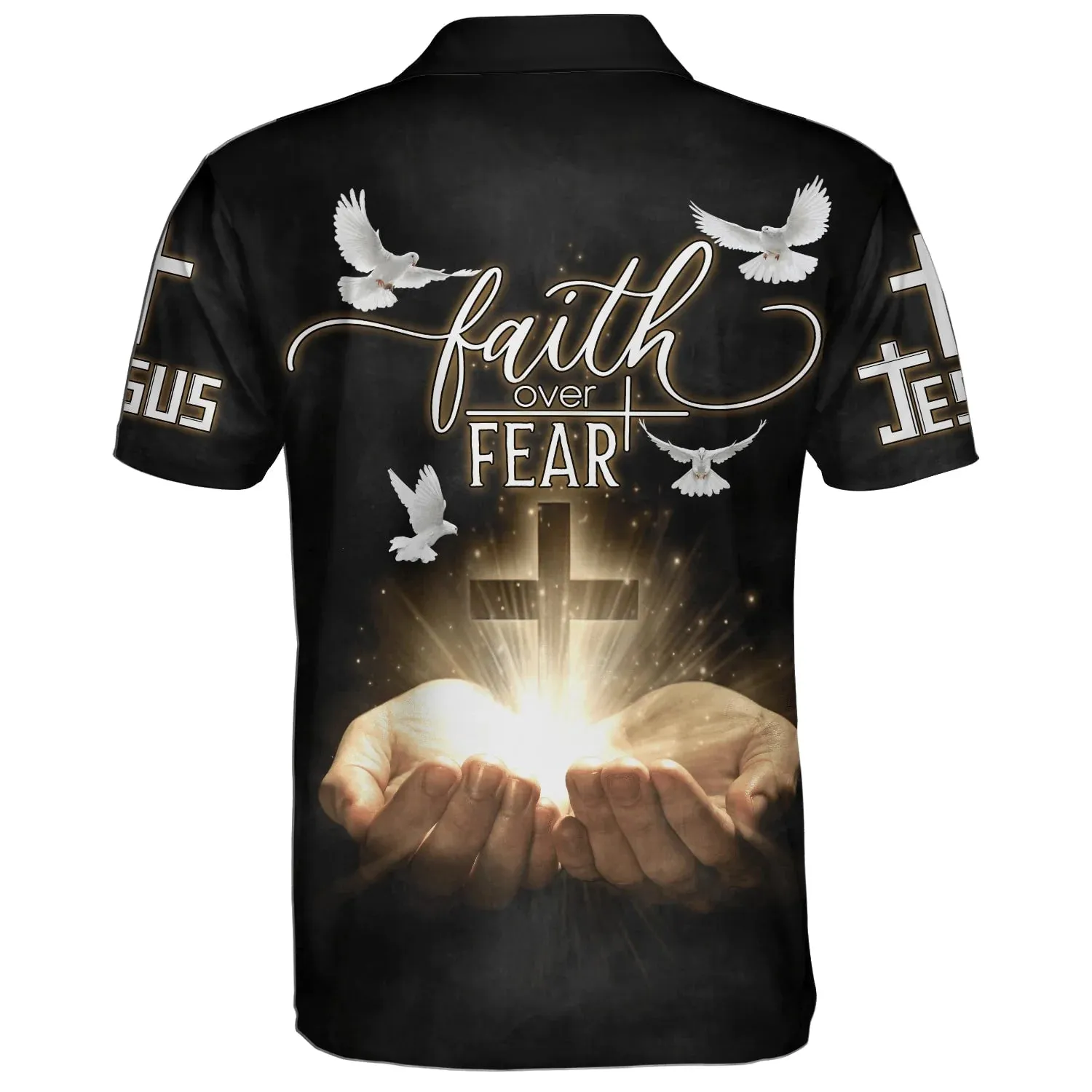 Christianartbag Polo Shirt, Faith Over Fear Cross Dove Polo Shirt, Christian Shirts & Shorts.