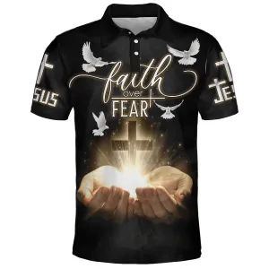 Christianartbag Polo Shirt, Faith Over Fear Cross Dove Polo Shirt, Christian Shirts & Shorts.