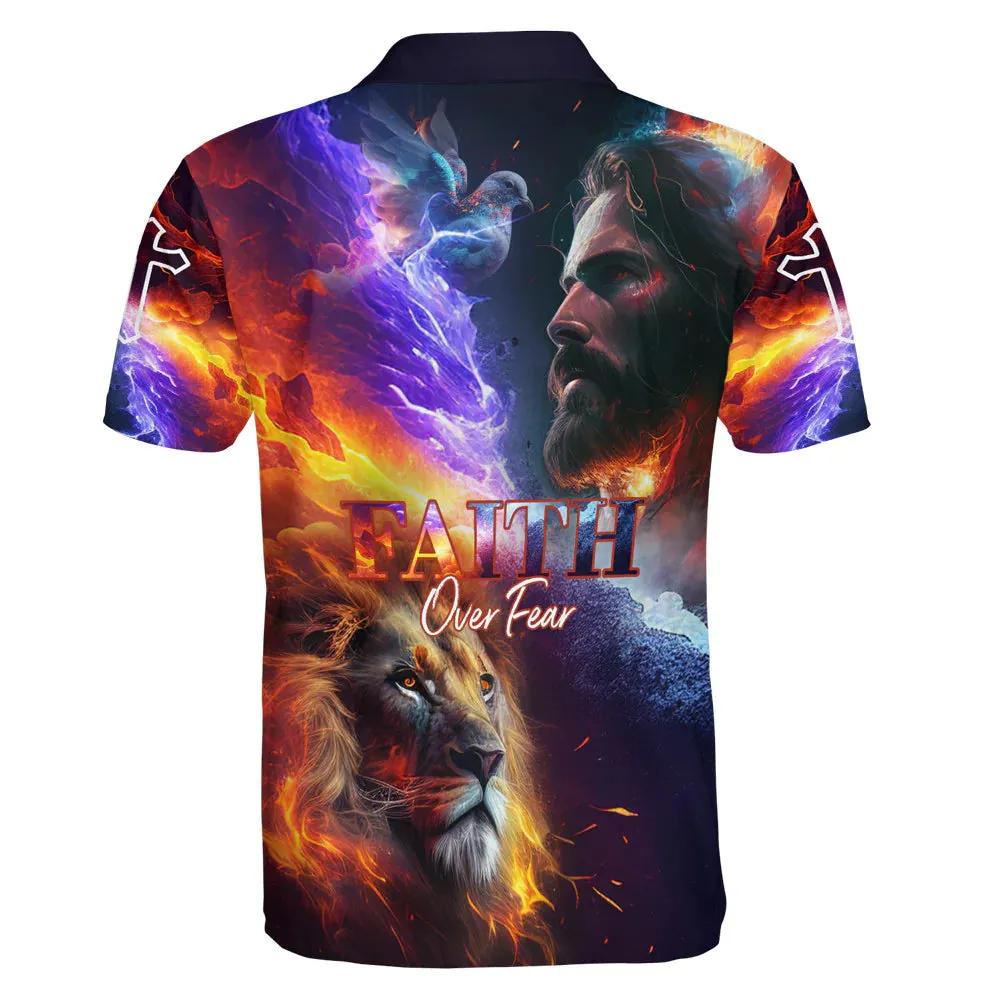 Christianartbag Polo Shirt, Faith Over Fear Jesus And Lion Polo Shirt, Christian Shirts & Shorts.